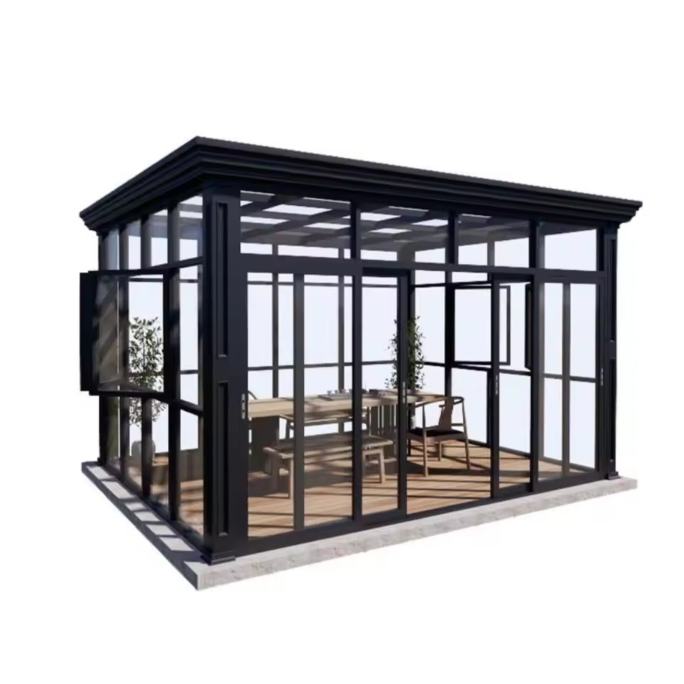 All Season Retractable Sunroom with Double Glazed Insulated Glass Windows