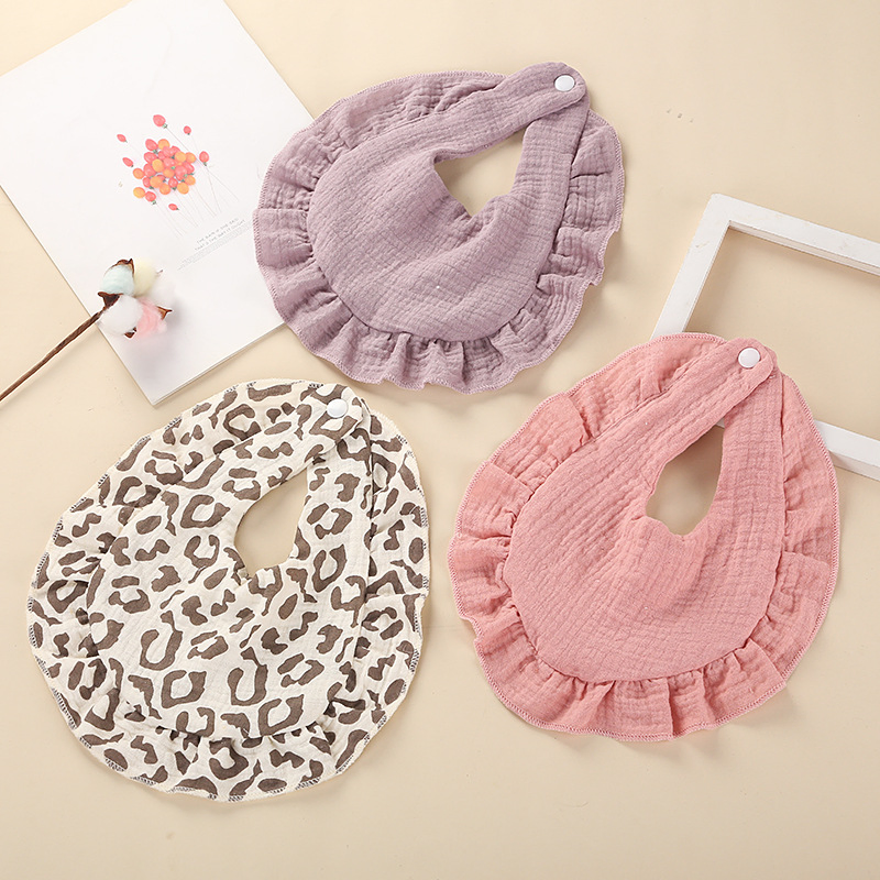 Wholesale Cotton Drool Towel with Ruffled Lace Cotton Gauze Bib