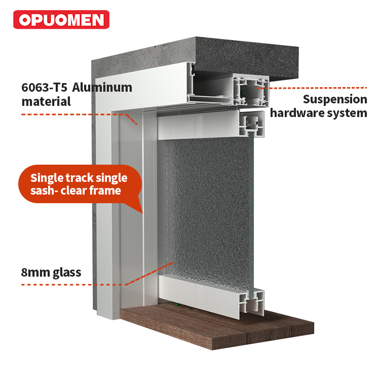 Customized Aluminum Frame, Extremely Narrow Frame, Tempered Glass Hanging Sliding Door