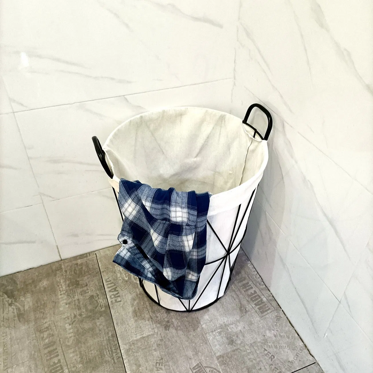 Bathroom Large Storage Metal Wire Mesh Stackable Laundry Hamper Dirty Clothes Storage Basket with Lid Removable Bag Organizer