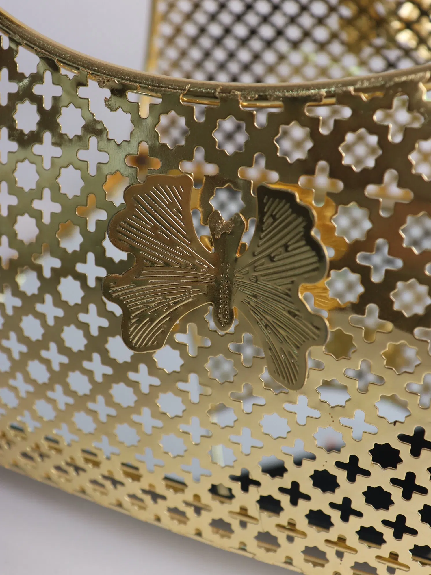 High End Modern Dining Table Decoration with Gold-Plated Iron Fruit Baskets