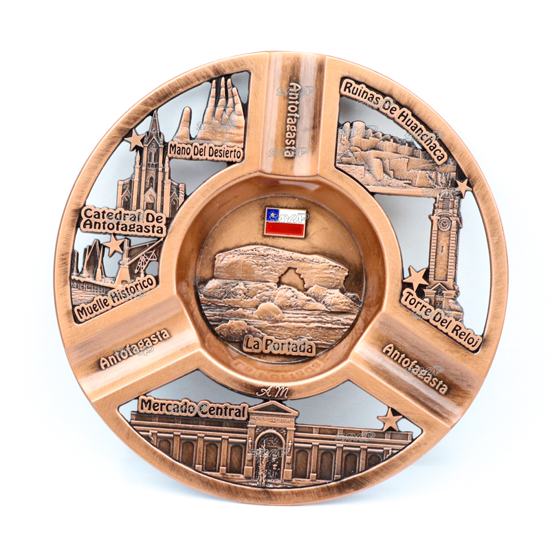 Customized Chile Souvenir Ashtray Countries Tourist Souvenir Metal Cigar Pocket Ashtray