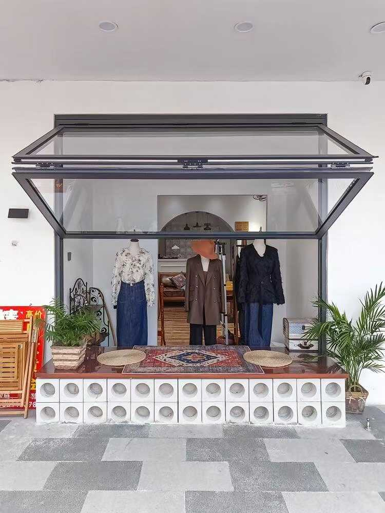 Factory Direct Custom Aluminum Folding & Sliding Windows for Cafe, Bubble Tea Shop & Trendy Restaurant - Top & Bottom Design