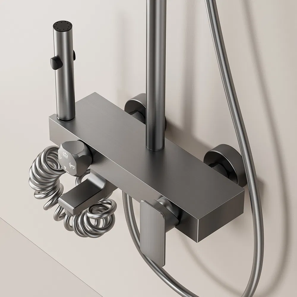Space Aluminum Bathroom Shower Set with Metal Boost Spray Gun