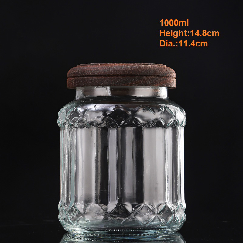 Стеклянная банка 1000 мл с деревянной крышкой для хранения