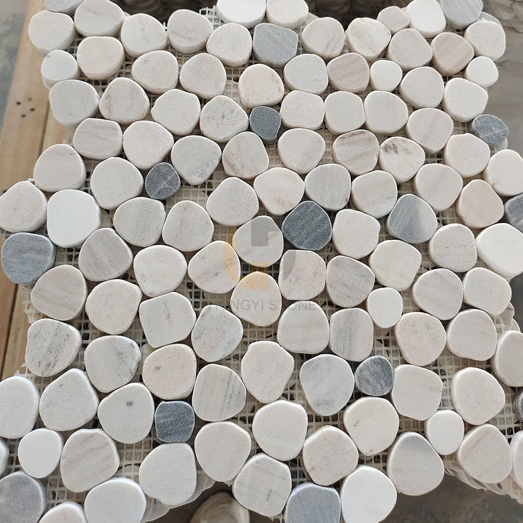 River Rock Irregular Round Marble Colorful Mosaic Tile