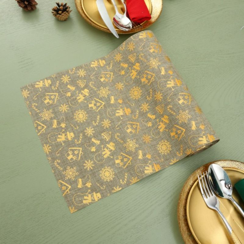 Gold Foiled Christmas Party Decoration Home Ornaments Fabric Table Cloth Printed Table Clothes Metallic Tablecloth