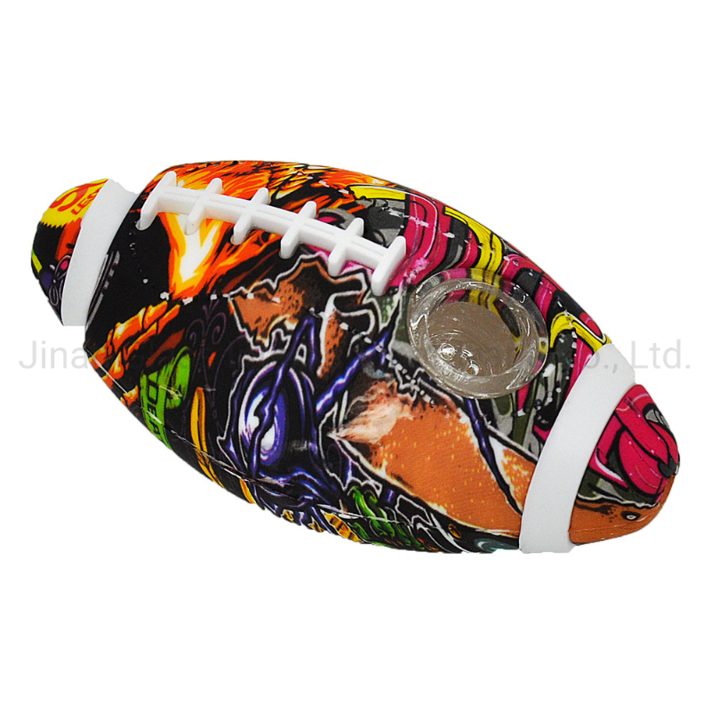 Rugby Style Silicone Pipe Color Printing Pattern Glass Pipe Glass Smoking Pipe