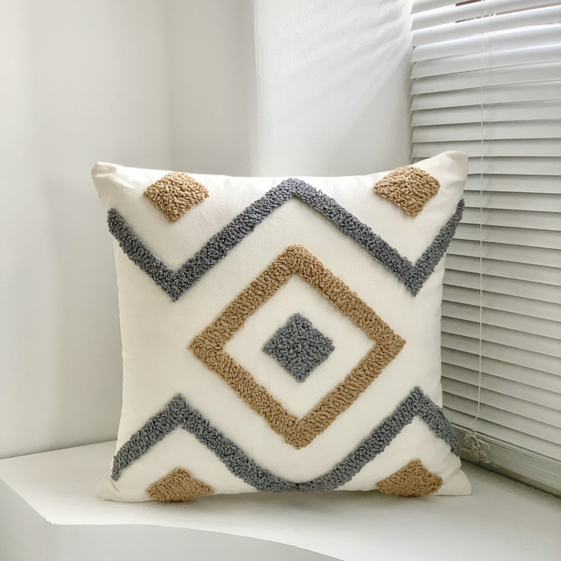 Bohemian Tufted Embroidery Pillowcase Moroccan Geometric Fringe Cushion Cover