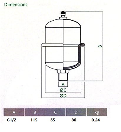 1/2" Bsp Mini Expansion Vessel Stainless Steel Water Hammer Shock Arrestor