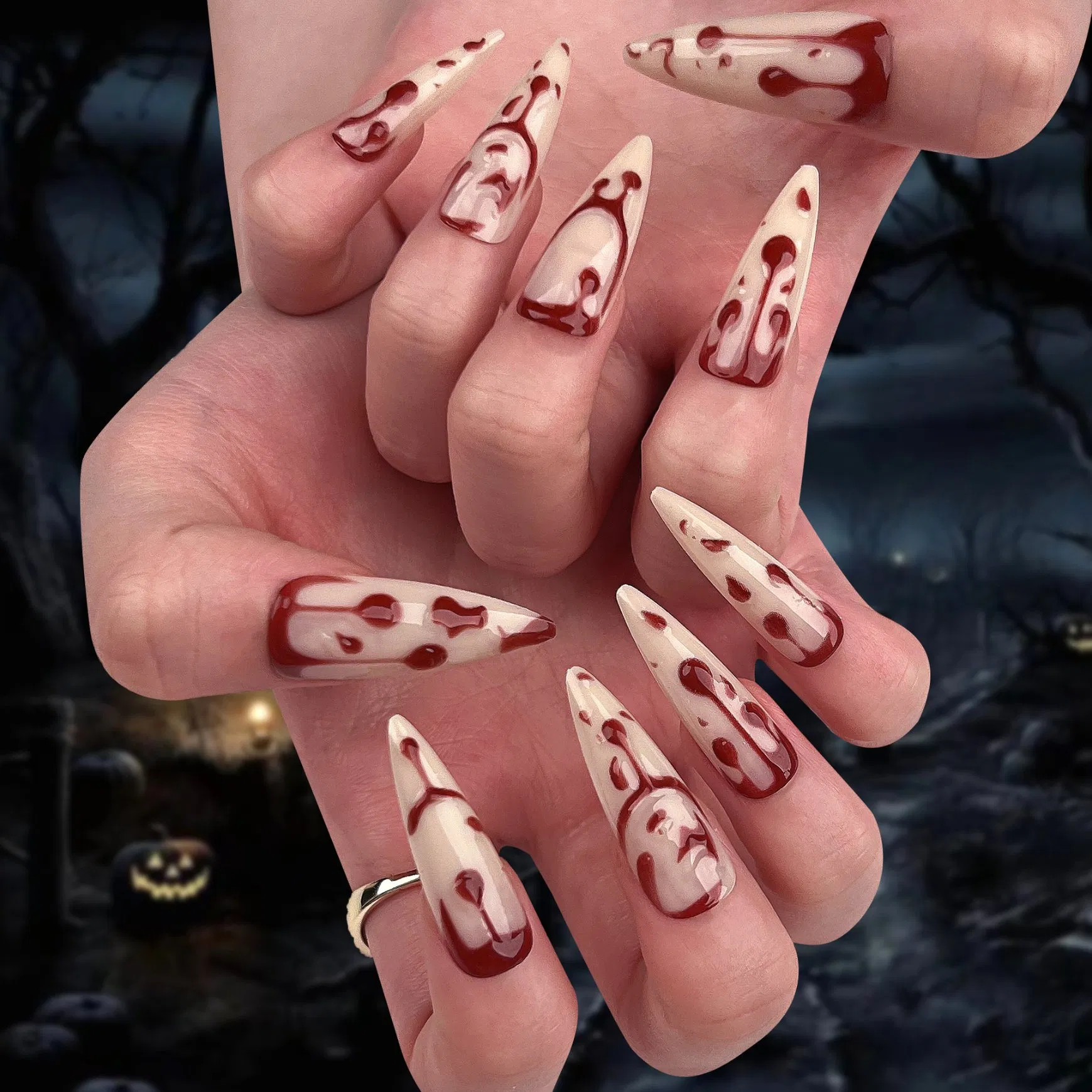 High Quality Halloween 3D Nail Art Designs Wholesale Long Fake Nails
