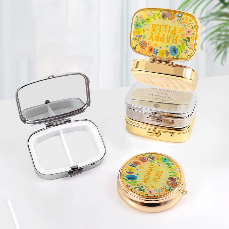 Stylish Portable Mini Round Pill Box with Mirror