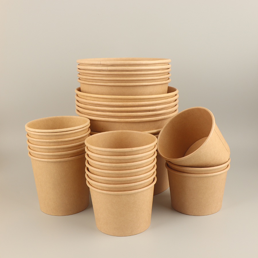 Deep-Cavity Food Container Disposable Food Container Soup Brown Salad Kraft Paper Bowl with Lid