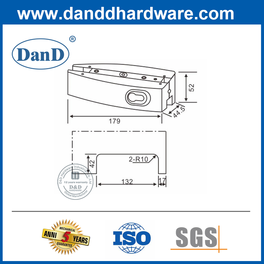 10mm Office Aluminum Security Patch Lock Fitting for Glass Door