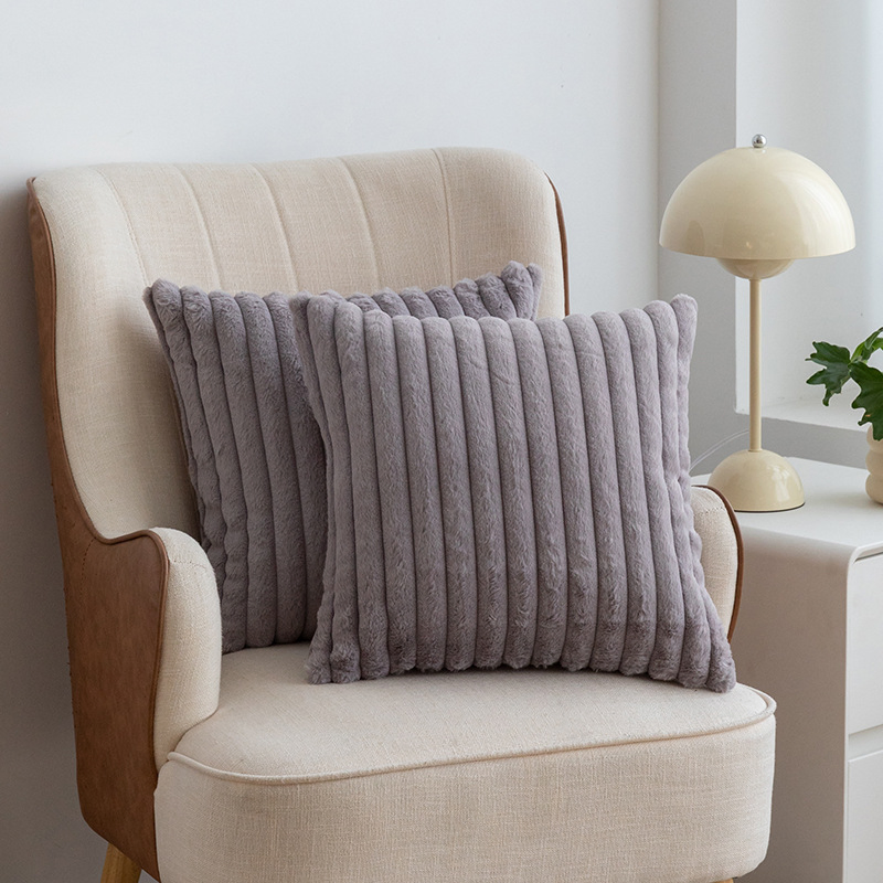 Wholesale Brown Corduroy Stripe Cushion Cover Plush Pillowcases Plain Decorative Throw Pillow Covers