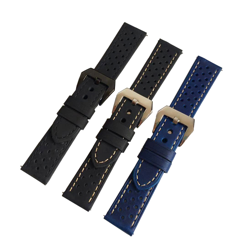 Custom 22mm Beige Stitching Genuine Leather Watch Band