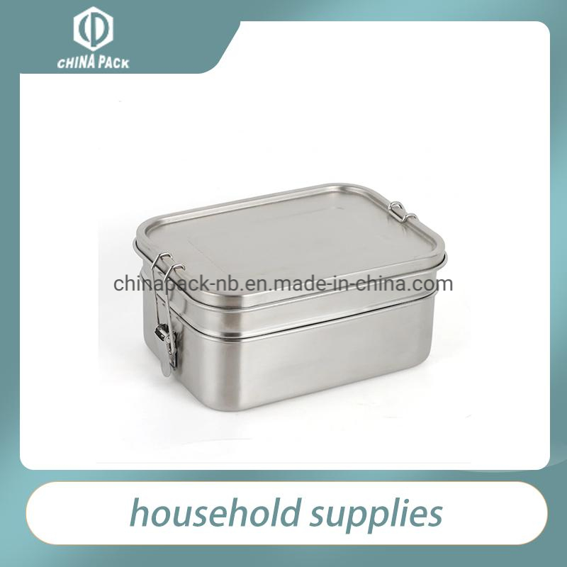 Stainless Steel 304 Rectangular Lunch Box Two-Layers Handheld Leak-Proof Bento Box