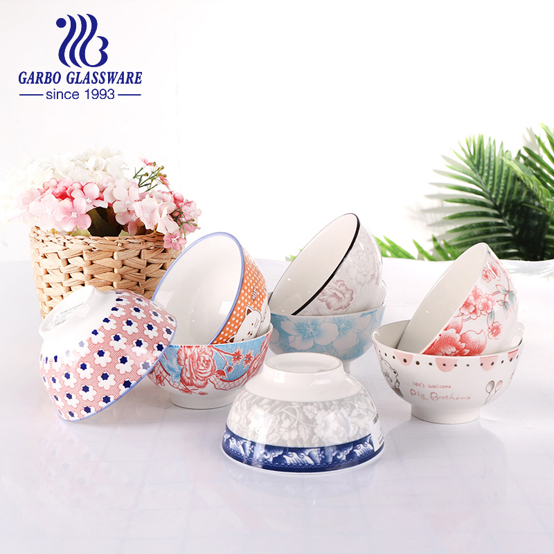 Wholesale 6-Inch Blue Porcelain Bowls Rice Bowl Stoneware Bowl Ceramic Tableware Hand Painted Rim Ceramic Bowls