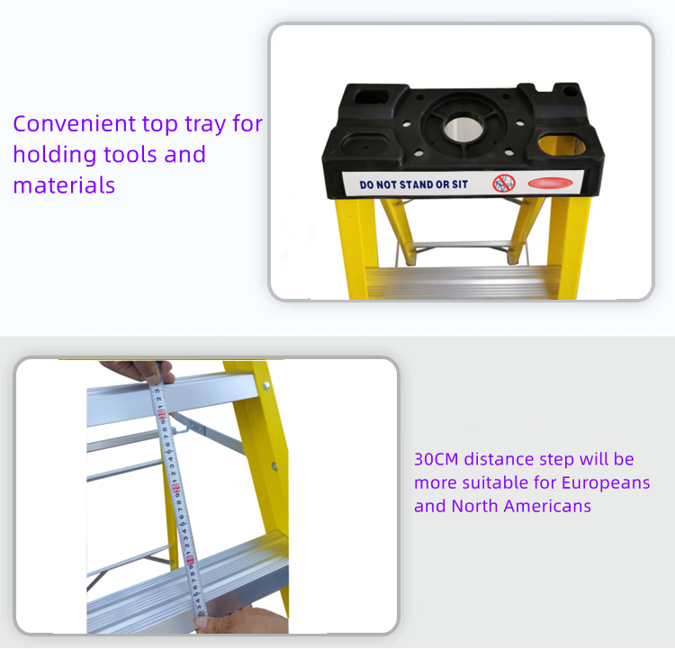 En131 Industrial Style Fiberglass a-Type Ladder 8FT Fiberglass Ladder with Special Packaging Suit for European Market Standards for Online Selling Ladder