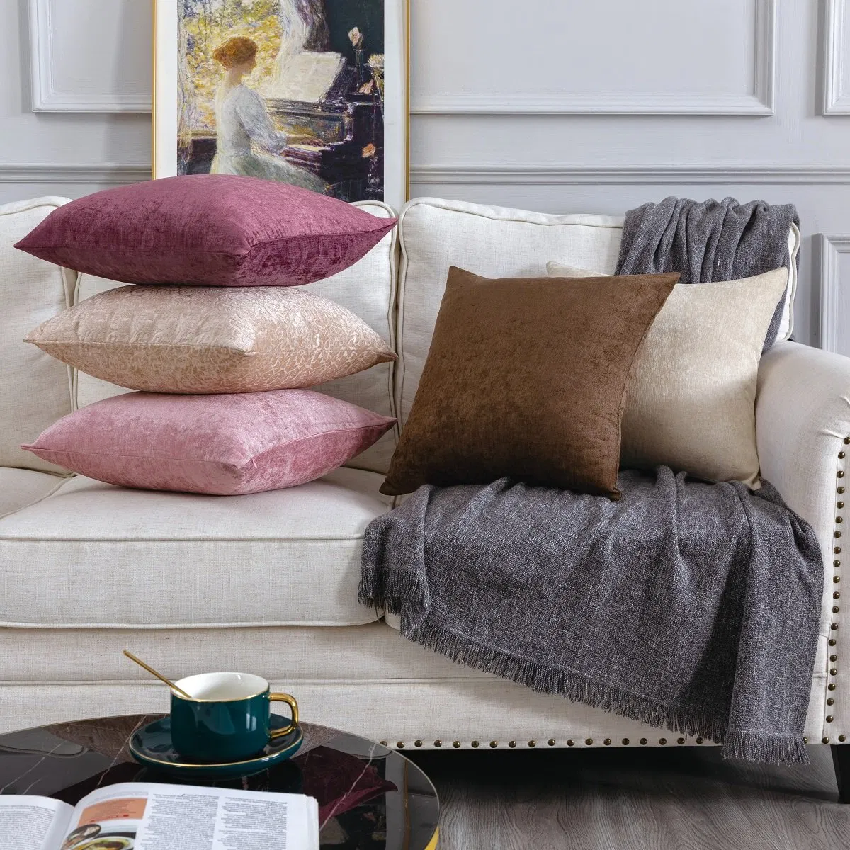 Decorative Throw Pillow Covers 18 X 18 Inches, Textured Chenille Square Pillow Covers for Couch Sofa Bed Living Room