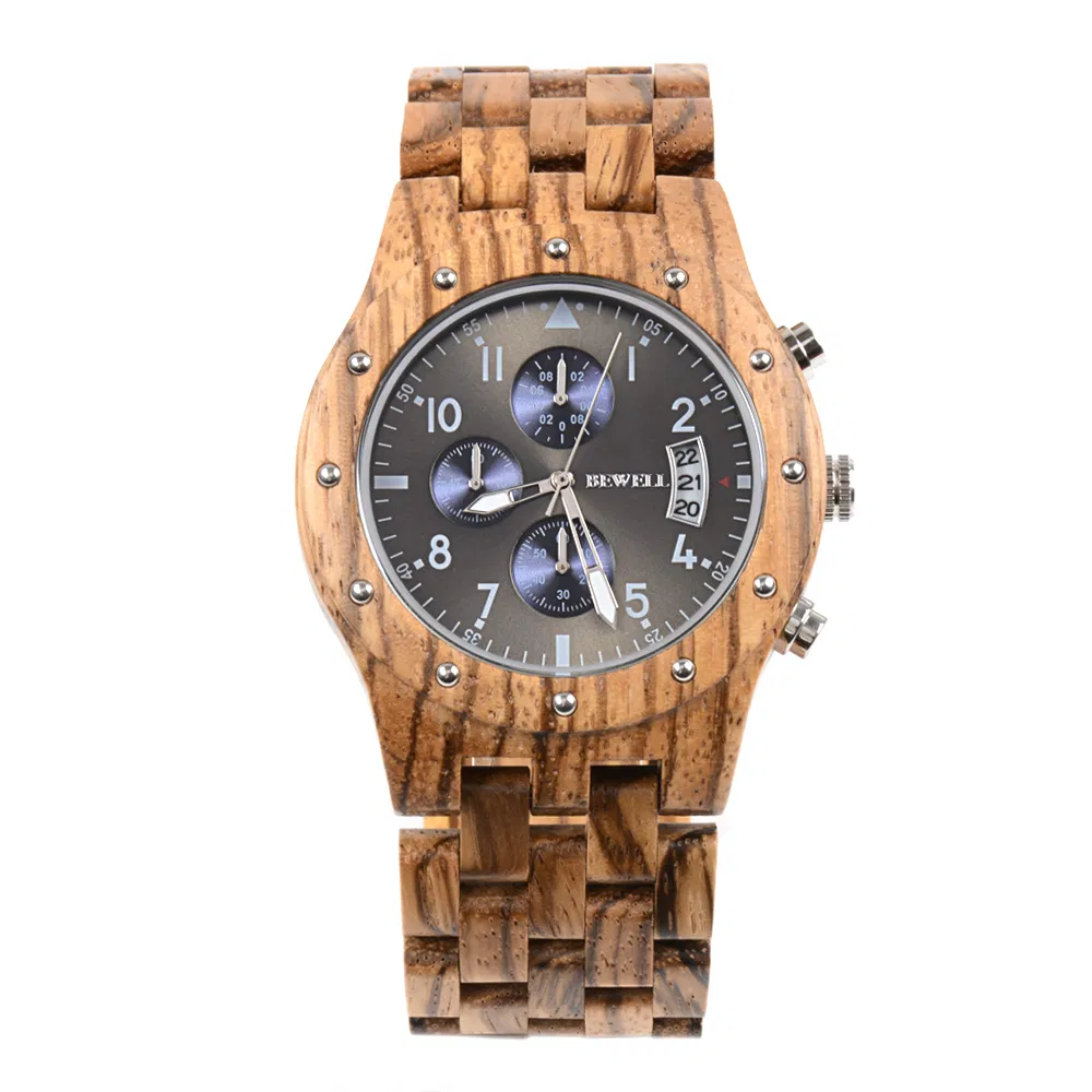 Hot Sale Cheap Men Gift Watches Wood Case Strap with Multifunctional Movement Men Wooden Watch