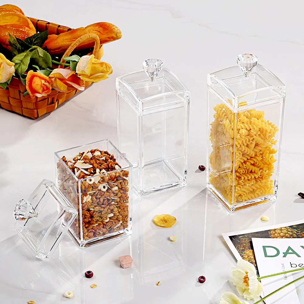 Luxury Clear Acrylic Storage Jars with Diamond-Knob Airtight Lids