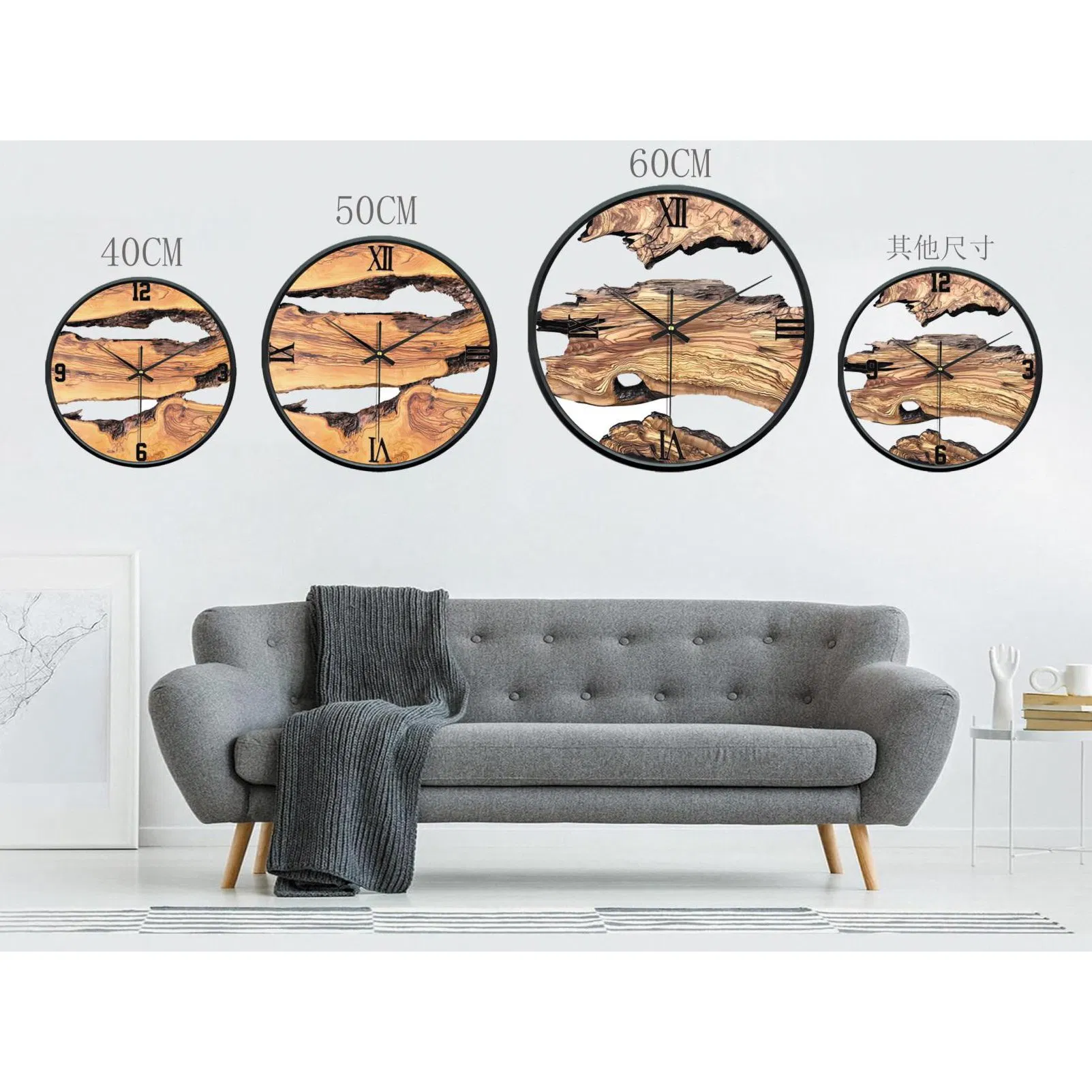 Dia 40/50/60cm Large Round Decorative Metal Wall Clock Silent Metal Wall Clock Home Decoration Promotion Gift Clock for Kitchen/Living /Bed Room--73-92-1