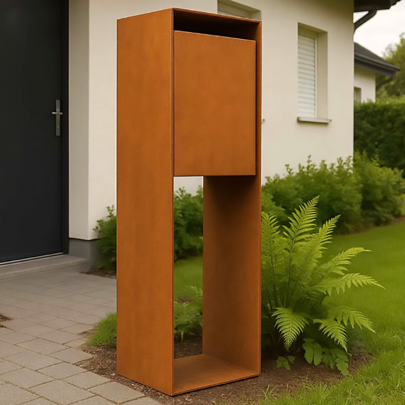 Corten Steel Letterbox Urban Design Rusty Metal Mailbox with Key Lock