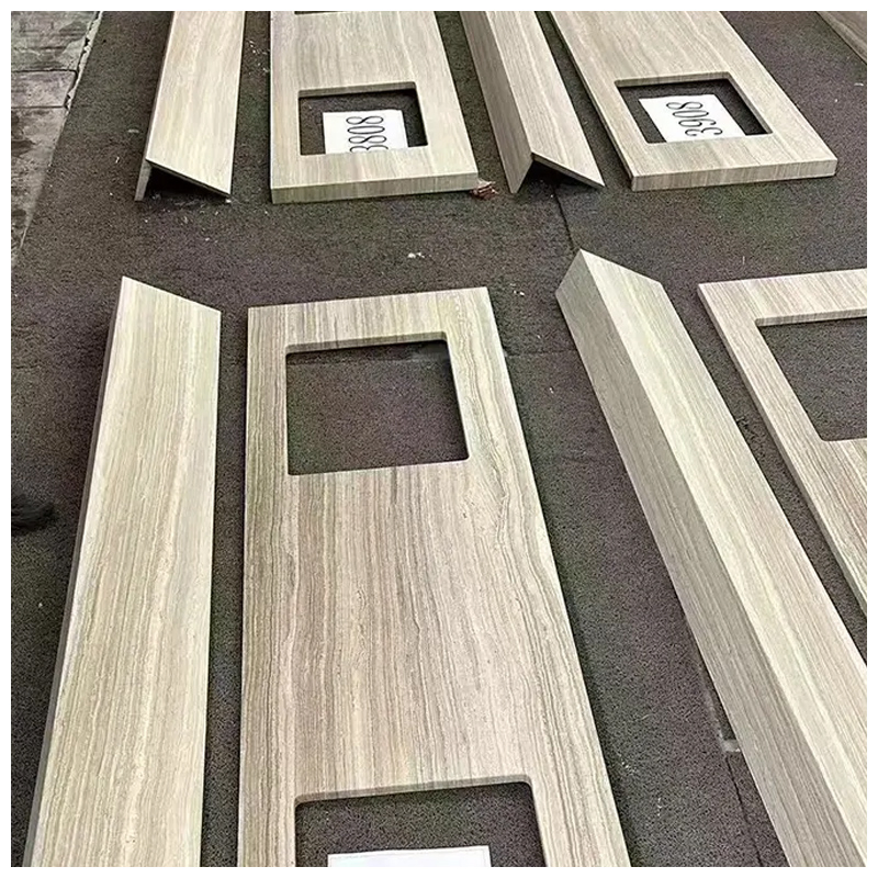 Double Sinks Wooden White Marble Bathroom Vanity Tops