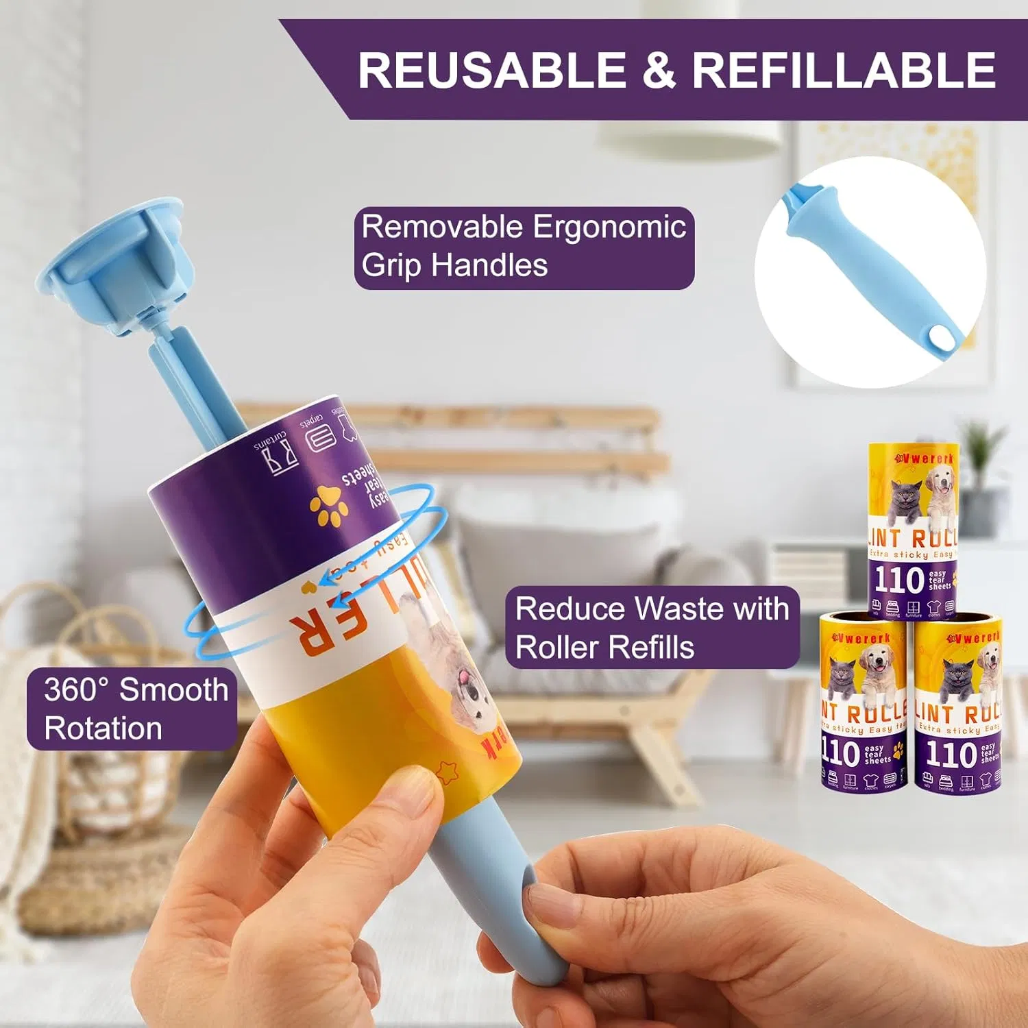 Hot Sell Sticky Industrial Paper Lint Remover Roller for Clothes and Pets