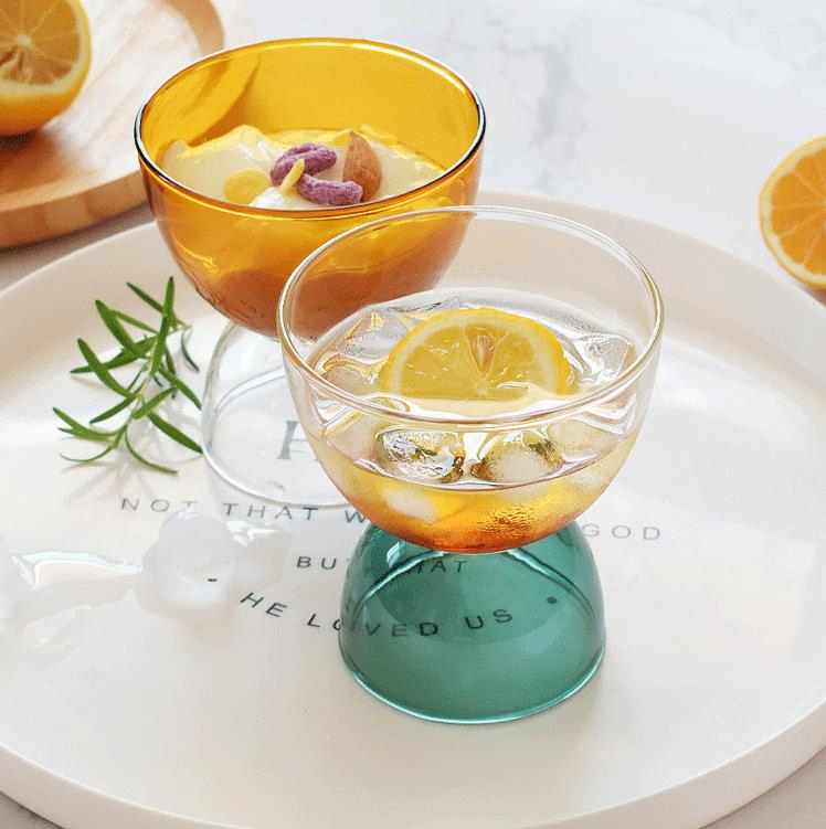 Colorful High Borosilicate Create Design Double Glass Bowl Art Salad Bowl Ice Cream Yogurt Dessert Bowls