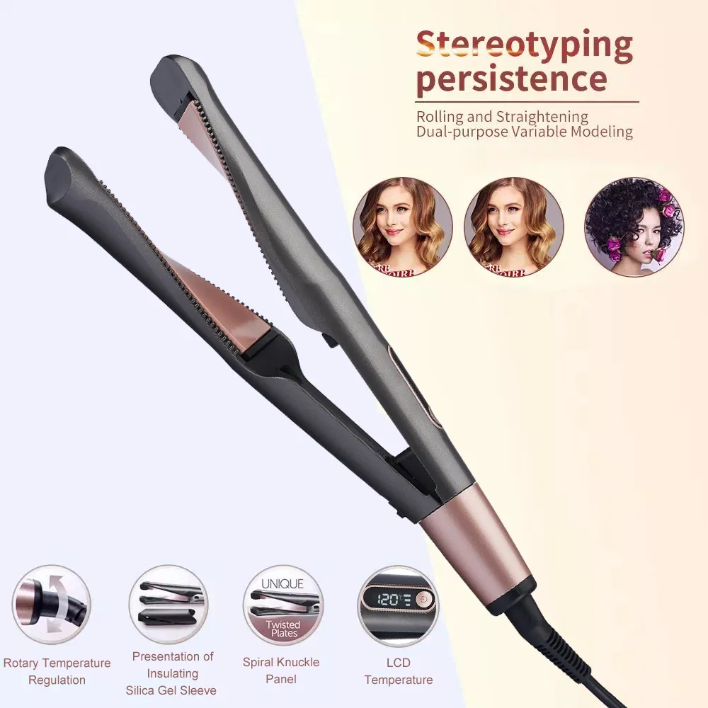 2 in 1 Hair Curler Twist Ceramic Hair Straightener and Curling Iron