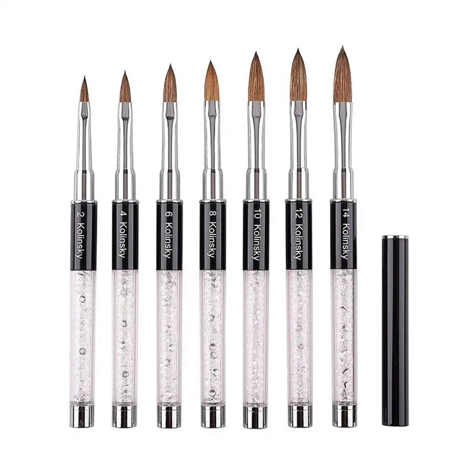 Factory Price Logo Customization 100% Kolinsky Nail Brush Rhinestone Handle Crystal Painting Nail Tools