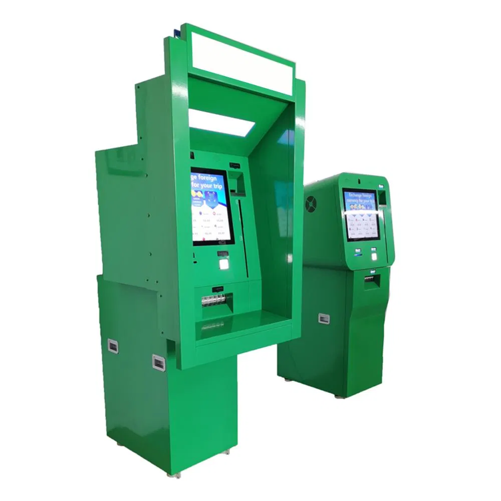 Through Wall Floor Standing Passport Scanner Currency Exchange Kiosk ATM Machine