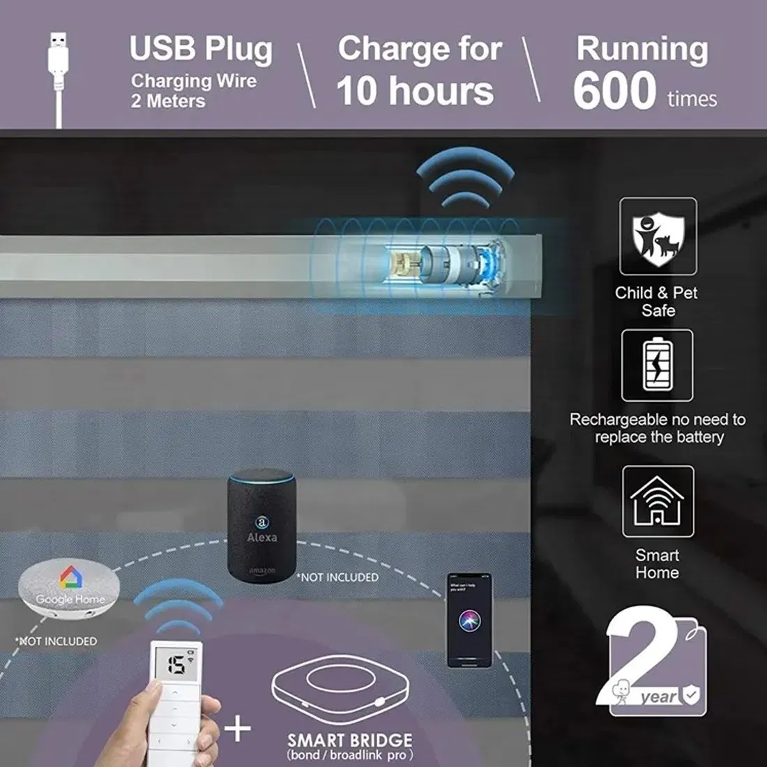House Blackout Smart Electronic Motorized Shades Zebra Roller Blinds with APP Control