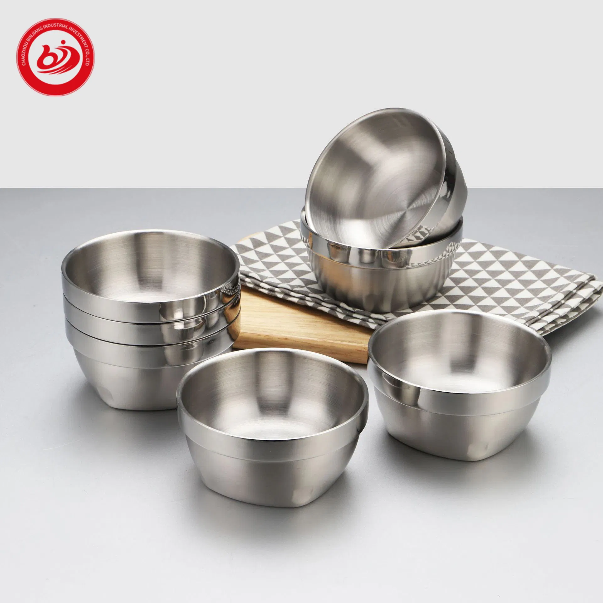 Wholesale Double Wall Stainless Steel Fruit Salad Bowl Food Grade Mixing Bowls Metal Rice Heat Insulation Soup Bowl