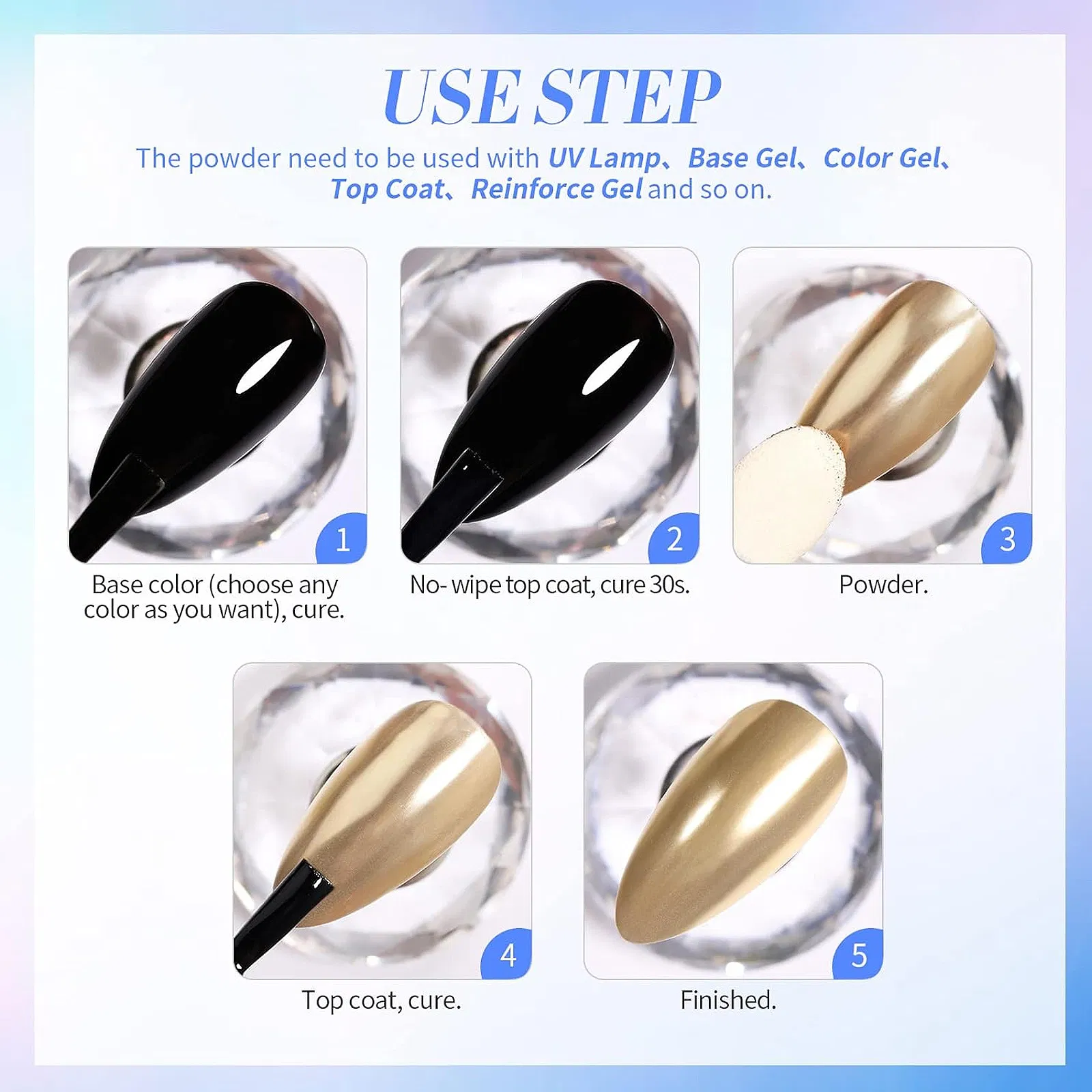 20colors Nail Mirror Glitter Powder Metallic Nail Art Gel Polishing Chrome