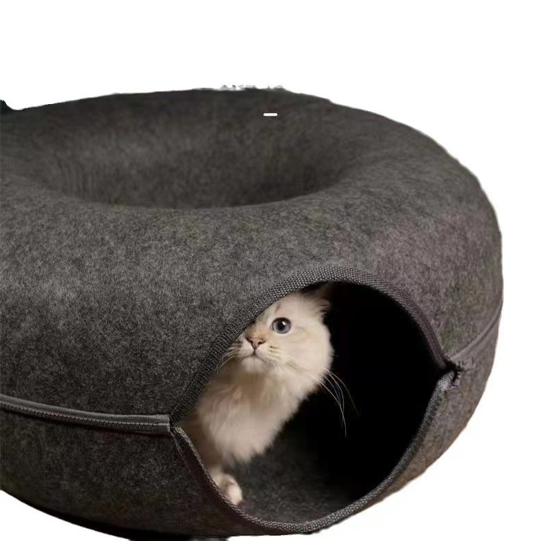 Durable Felt Half-Enclosed Cat Nest with Tunnel Feature