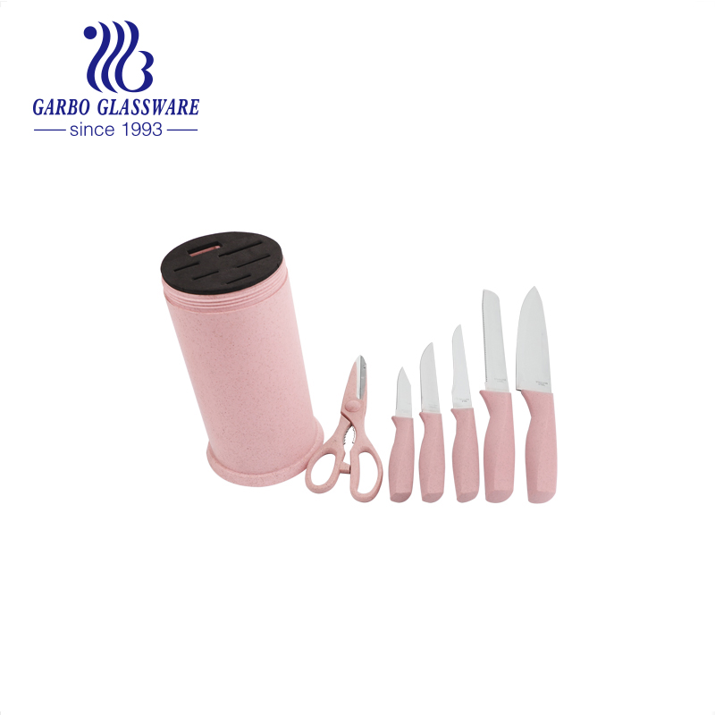 Colorful Wheat Straw Chef Knife Set with Holder for Kitchen
