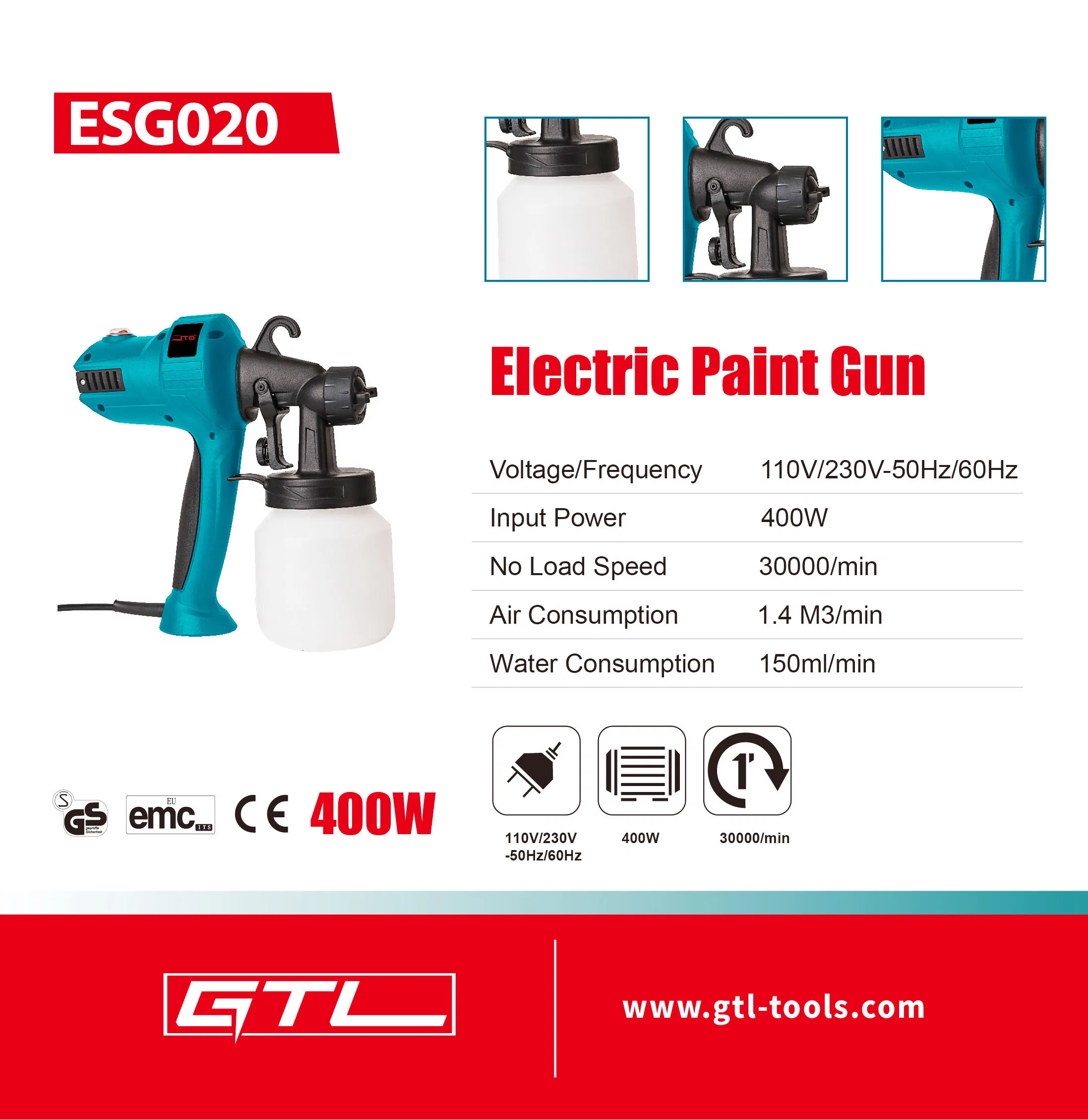 400W Electric Paint Spray Gun, 800ml High Volume Electric Paint Spray Gun Painting Machine (ESG020)