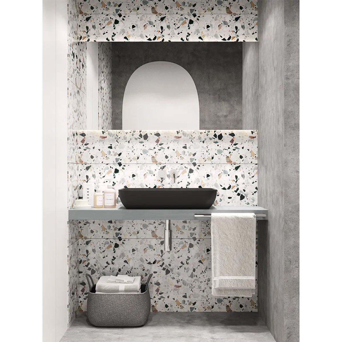 Luxury Star Hotel Bathroom Wall Decor Artificial Stone White Terrazzo