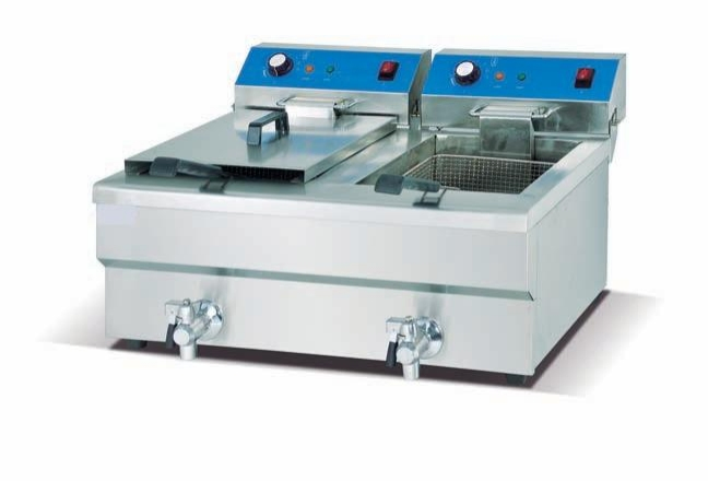 Commercial Chicken Chips Two Tank-19L Stainless Steel Table Top Electric Deep Fryer for Fast Food Shop