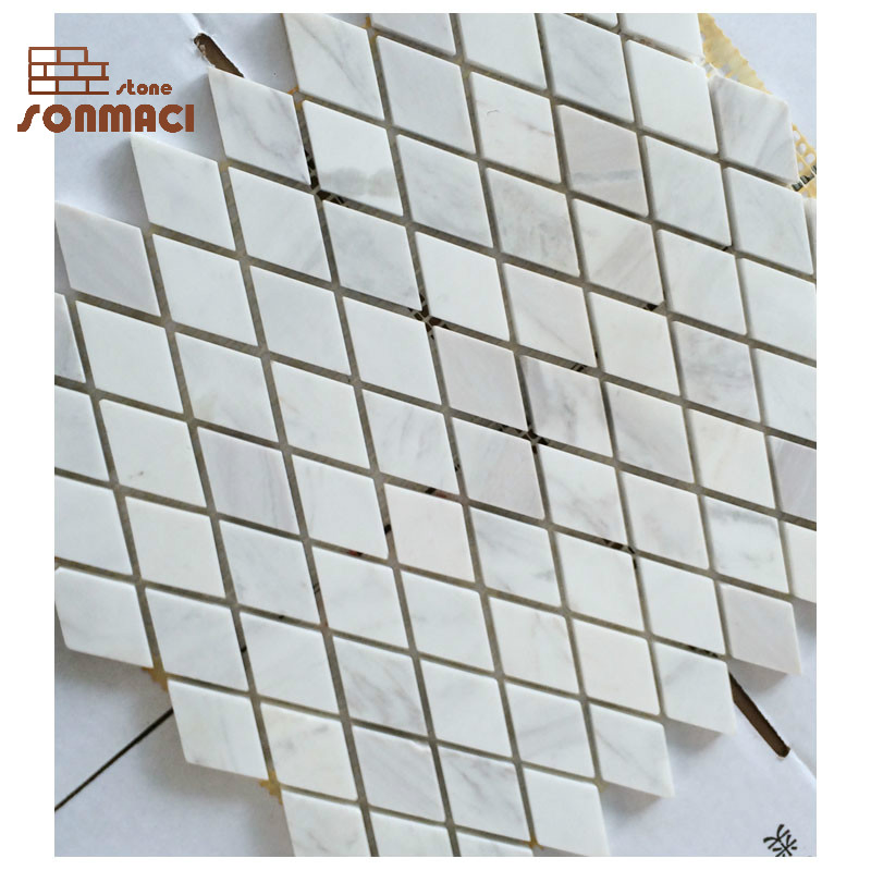 Carrara White Marble Diamond Shape Polished Stone Mosaic Tile
