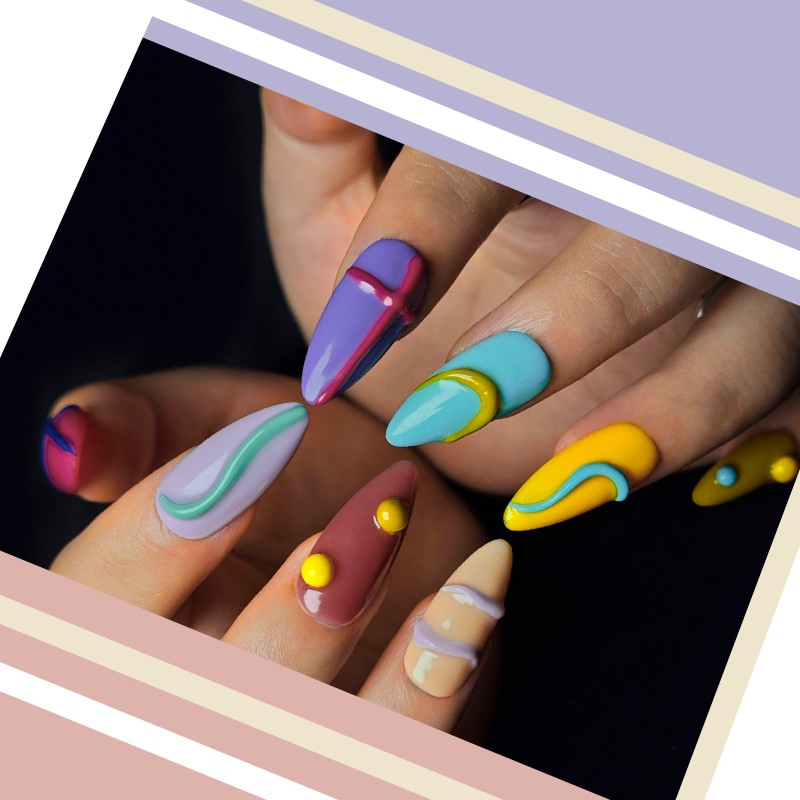 Vibrant 3D Gel Nail Art Kit with Abstract Designs for Creative Manicure Styles Wholesale