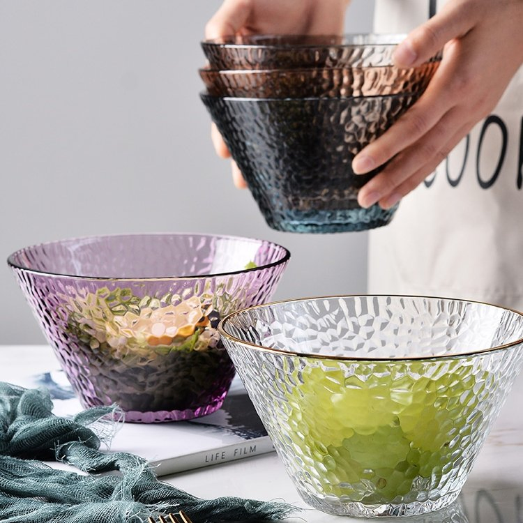 Wholesale Simple Kitchen Large Round Salad Fruit Bowl 900ml 1300ml 1600ml Cooking Container Fruit Dessert Ice Cream Glass Bowl