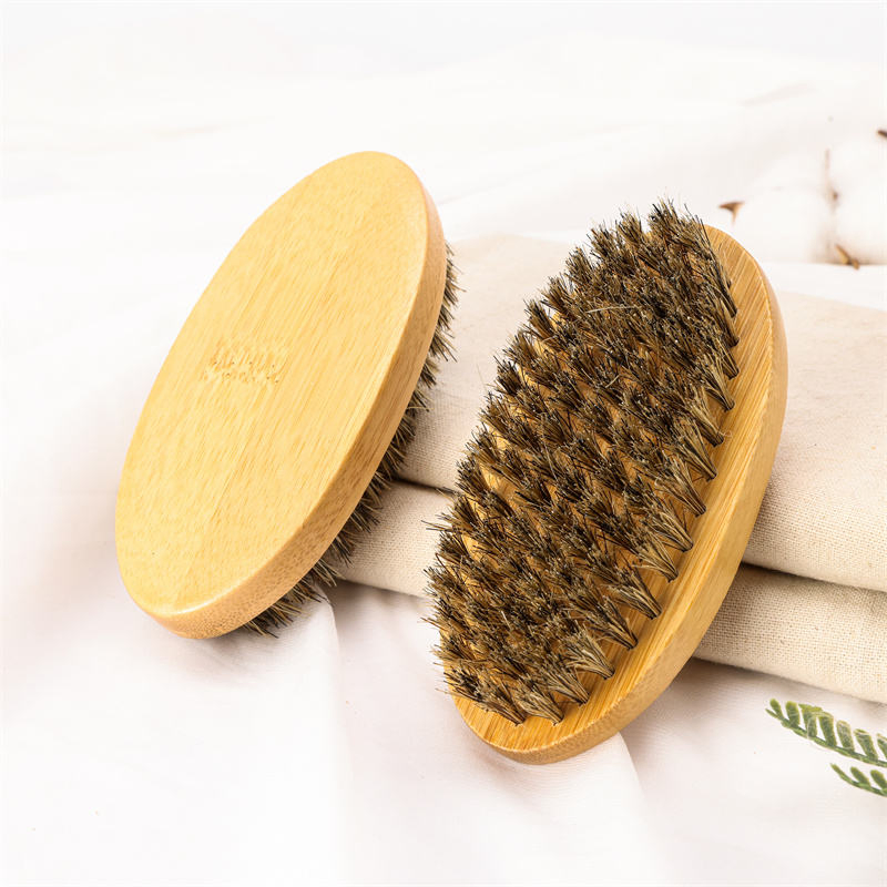 Best Selling Nylon Bristle Beard Brush Custom Logo Beech Wood Grooming Beard Hairbrush with Oval Paddle Shape