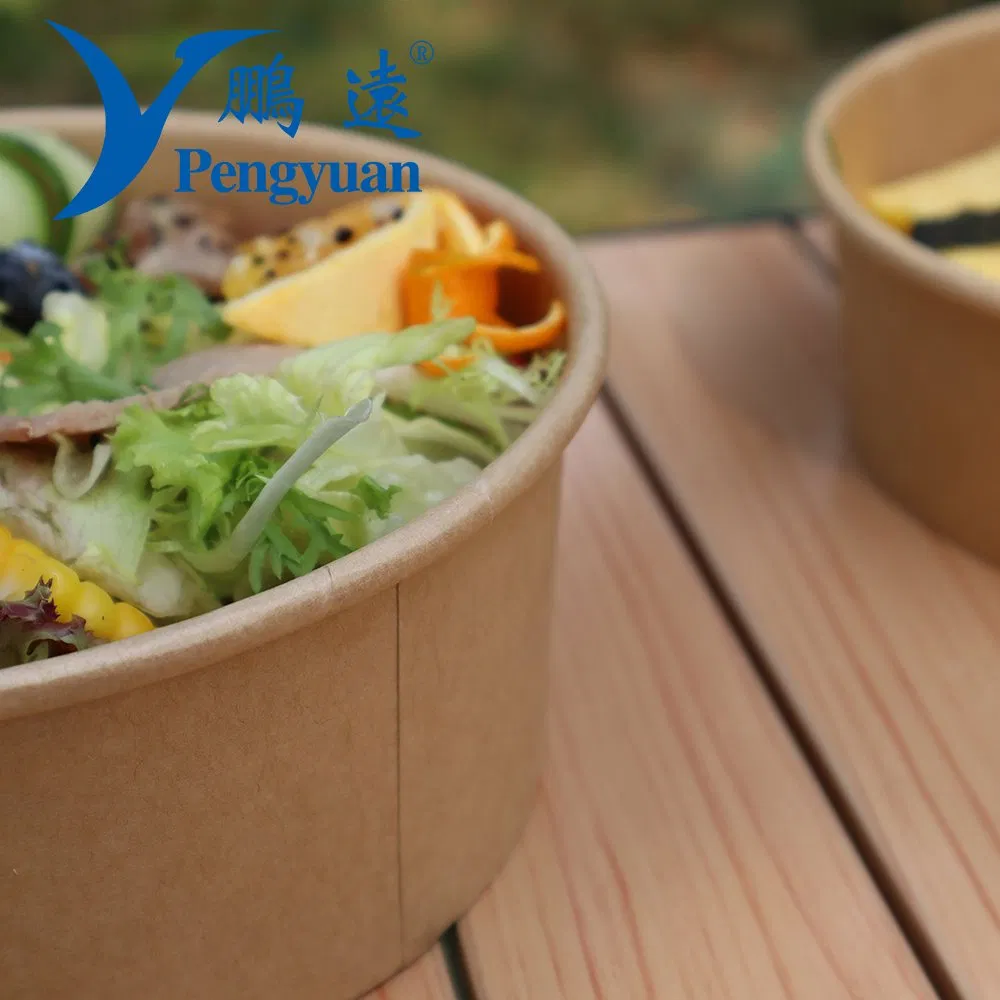 Biodegradable Disposable 1300ml Kraft Paper Salad Box Food Packaging Bowl for Food Takeaway