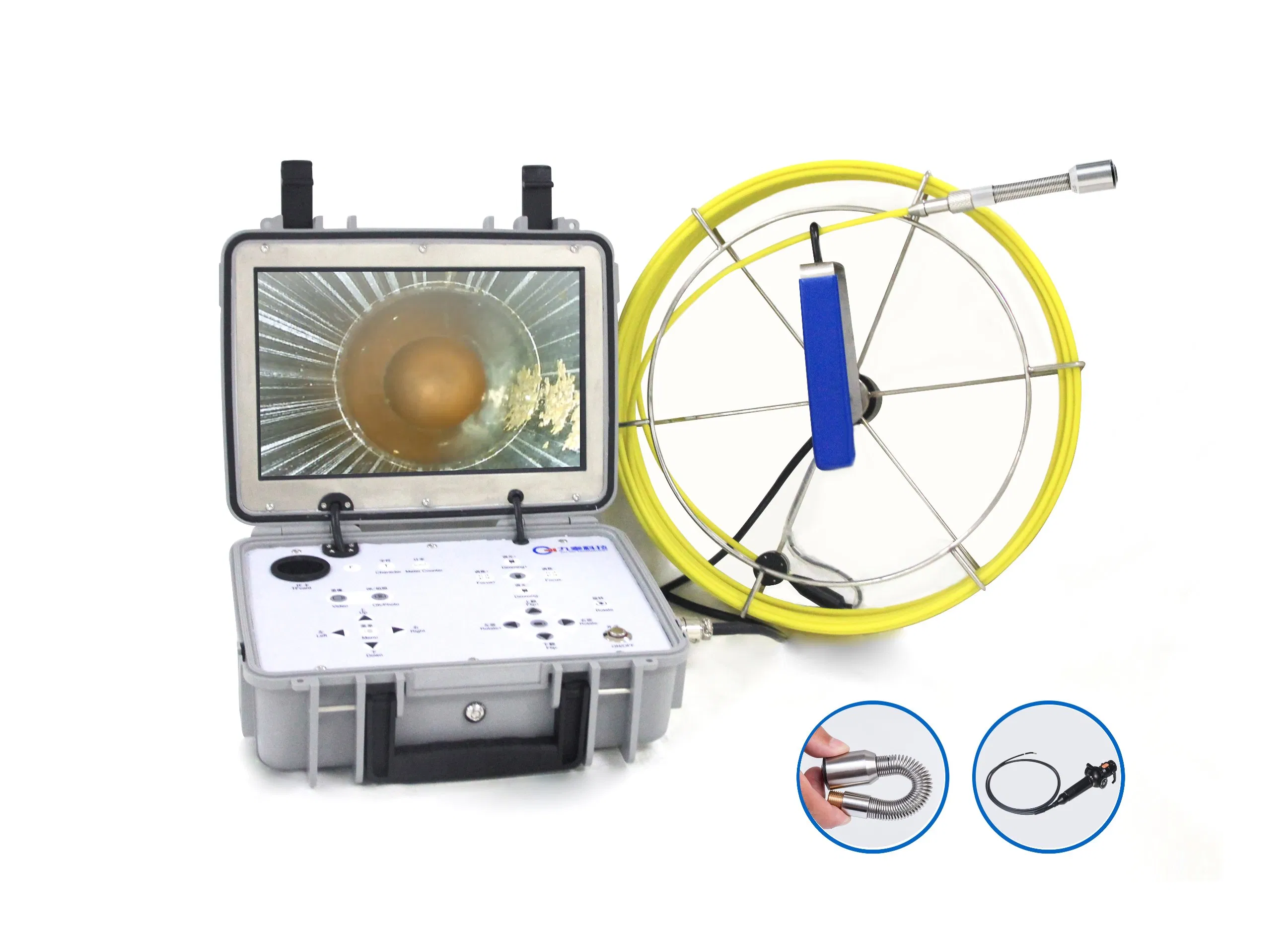 Waterproof Pipe Inspection System Industrial Drain Pipeline Push Rod Borescope Pan Tilt Camera