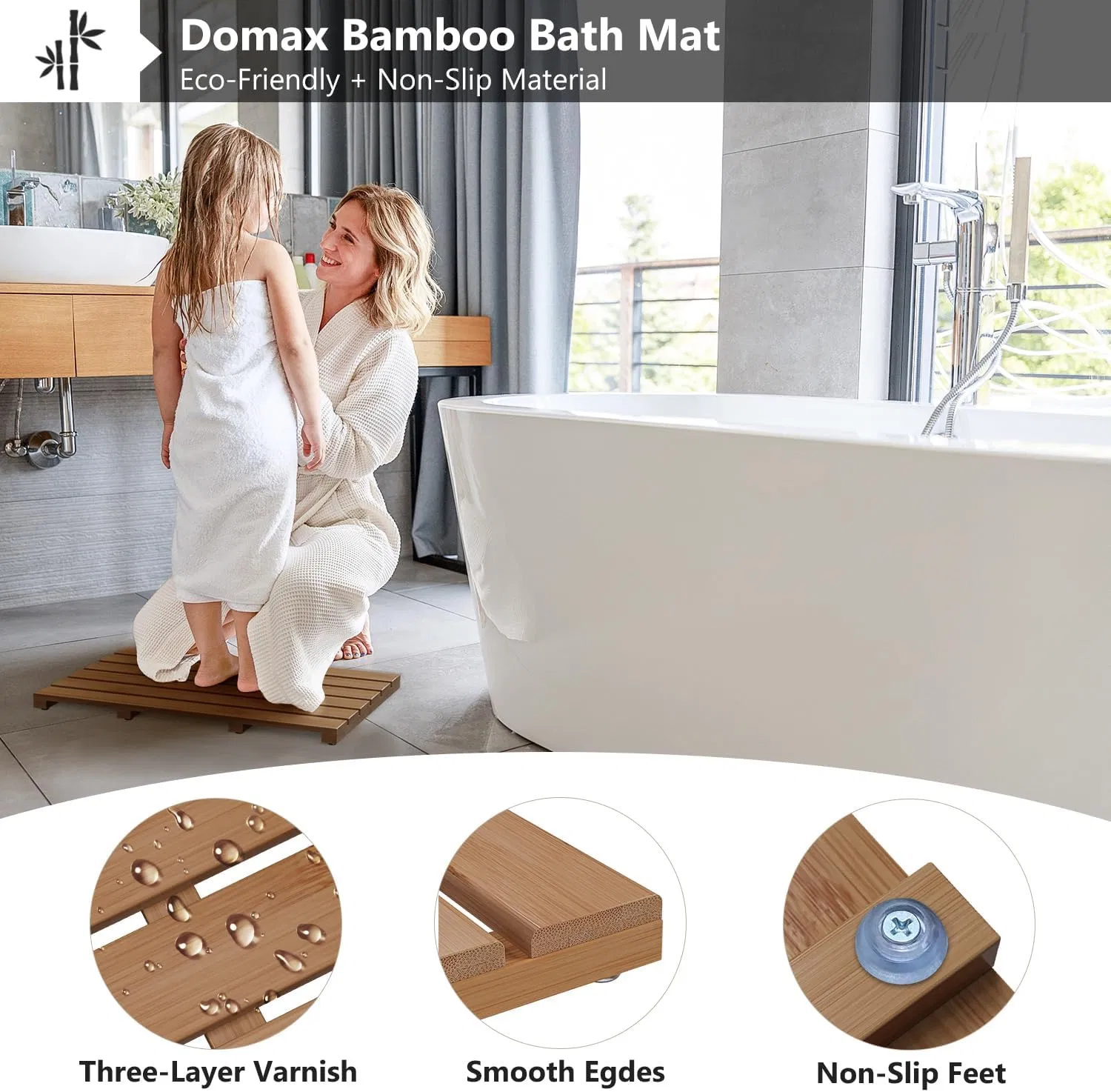 Bamboo Walnut-Colored Shower Mat Bath Mat for Household Use