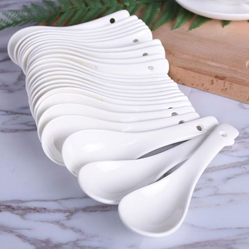 Factory Price Classic White Ceramic Kitchenware Coffee Soup Spoon